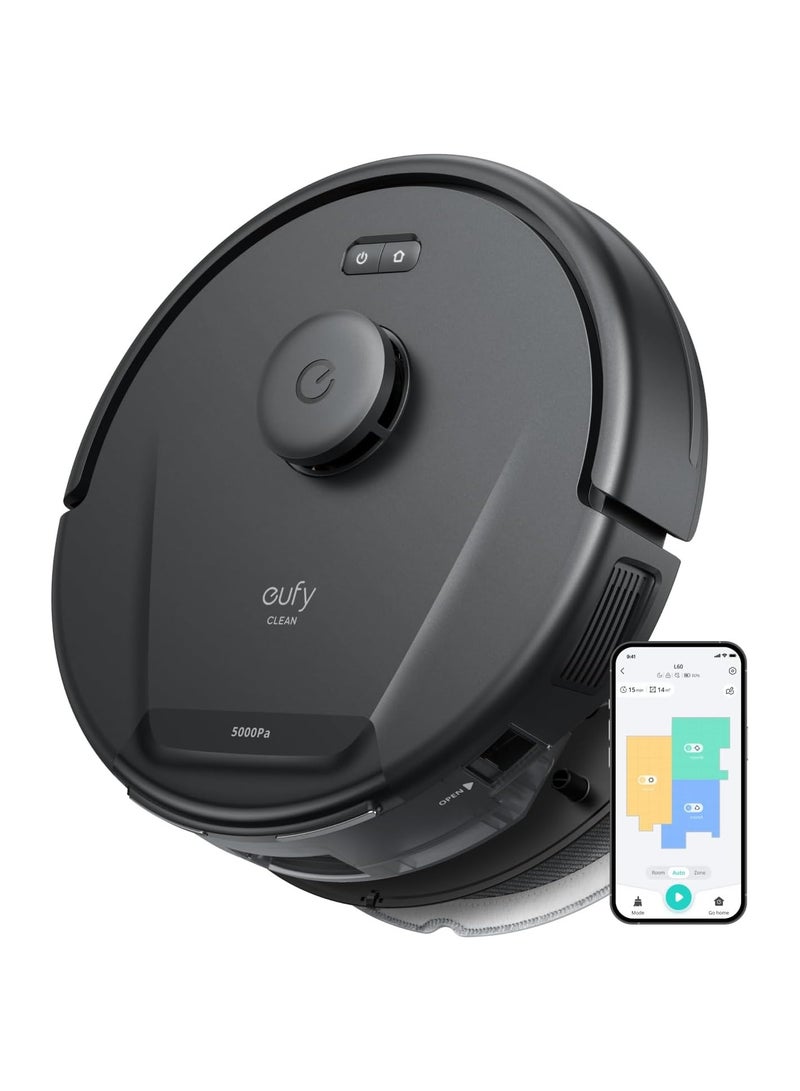 eufy L60 Hybrid Robot Vacuum Cleaner with Mop, Ultra Strong 5,000 Pa Suction to Remove Hair, Dust, iPath Laser Navigation, For Deep Floor Cleaning, Ideal for Hard Floors 50 W T2268V11 Black