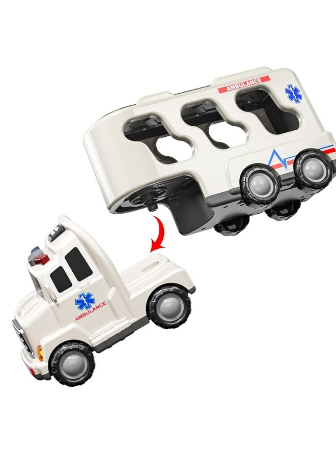 TEMI 5 Pack Emergency Rescue Vehicle Toddler Truck Toys for 3 4 5 6 Year Old Boys, Friction Power Cars with Rescue Helicopter, Police Car, Fire Truck, Ambulance Car, Birthday Gifts for Girls Age 3-9