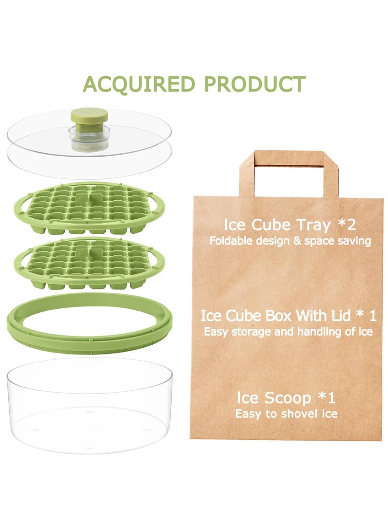 Mini Ice Cube Trays with Lid and Bin, 64 pcs for Freezer,Ice Cube Mold, Ice Molds Spill-Resistant Removable Lid & Ice Scoop, with 2 Trays, Ice Cube Tray Mold for Whiskey Cocktail,Juice, Coffee (Green)