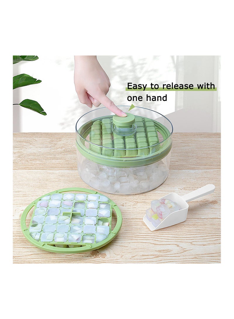 Mini Ice Cube Trays with Lid and Bin, 64 pcs for Freezer,Ice Cube Mold, Ice Molds Spill-Resistant Removable Lid & Ice Scoop, with 2 Trays, Ice Cube Tray Mold for Whiskey Cocktail,Juice, Coffee (Green)