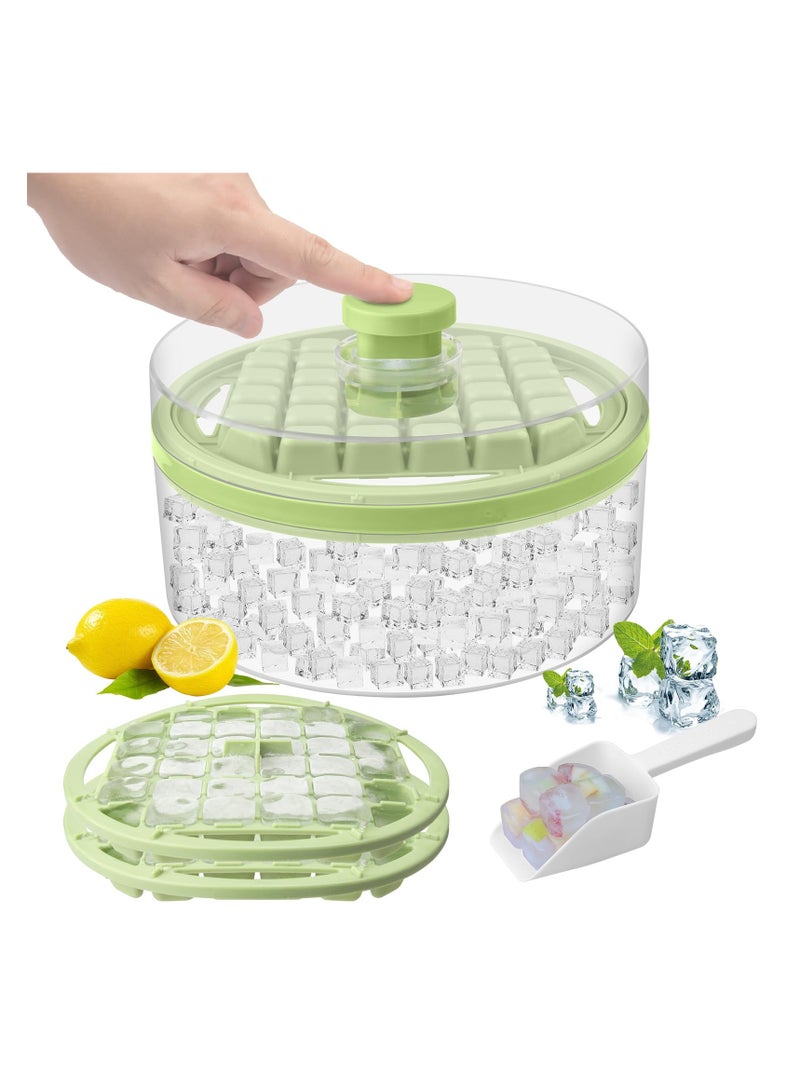 Mini Ice Cube Trays with Lid and Bin, 64 pcs for Freezer,Ice Cube Mold, Ice Molds Spill-Resistant Removable Lid & Ice Scoop, with 2 Trays, Ice Cube Tray Mold for Whiskey Cocktail,Juice, Coffee (Green)