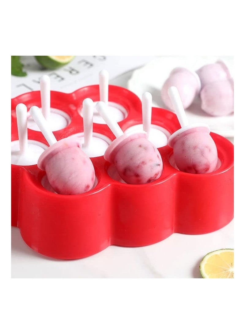 Mini Pop Molds, Reusable Silicone Ice Pop Molds, 9 Miniature Popsicle Molds With Sticks and Drip Guards, Easy-Release BPA-free Silicone