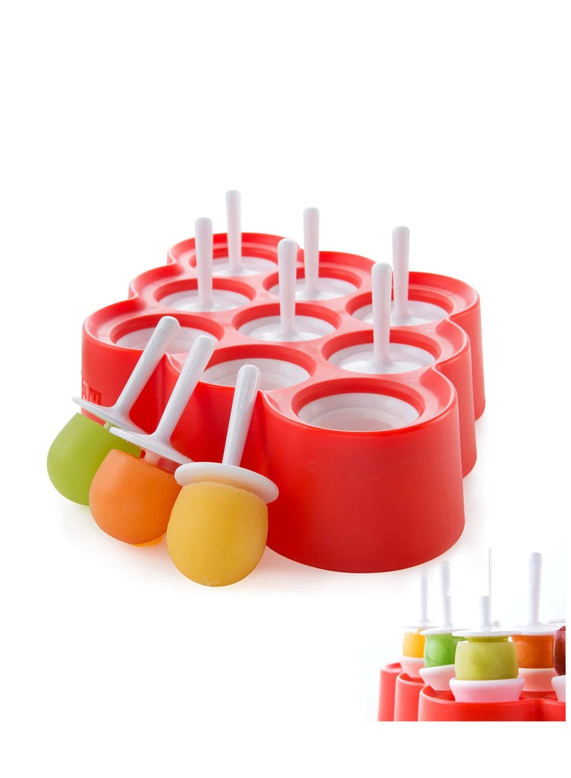 Mini Pop Molds, Reusable Silicone Ice Pop Molds, 9 Miniature Popsicle Molds With Sticks and Drip Guards, Easy-Release BPA-free Silicone