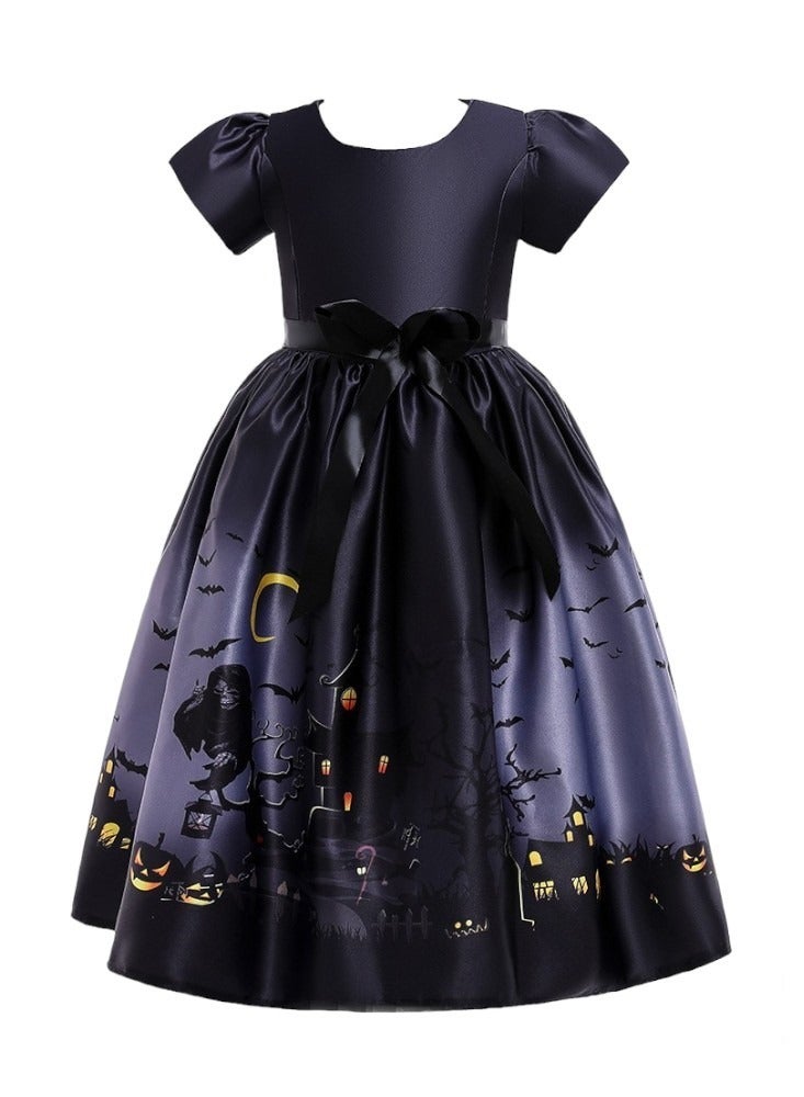 Halloween Printed Short Sleeves Dress - Black