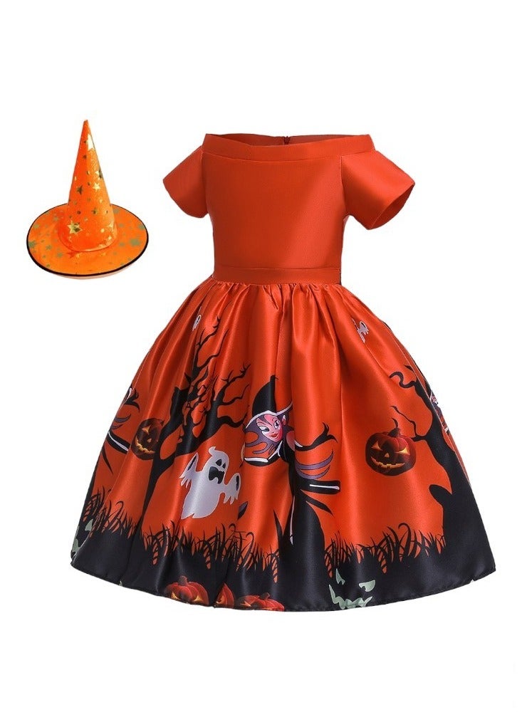 Halloween Printed Dress - Orange