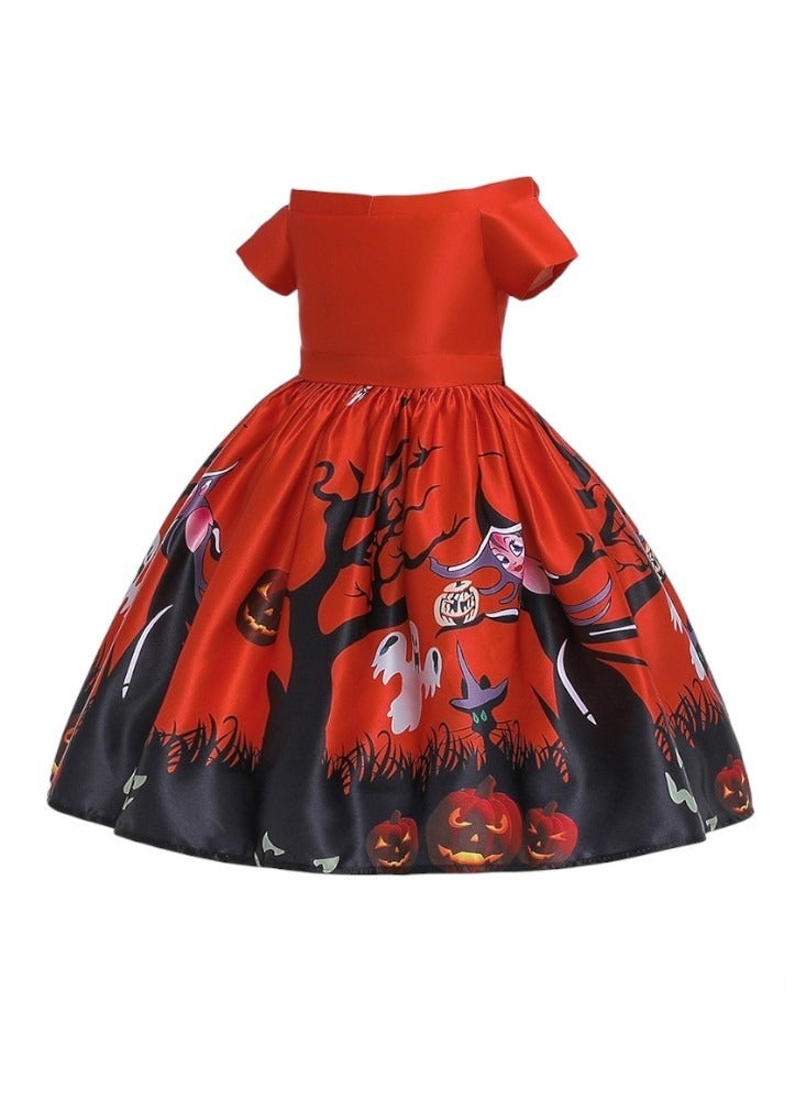 Halloween Printed Dress - Orange