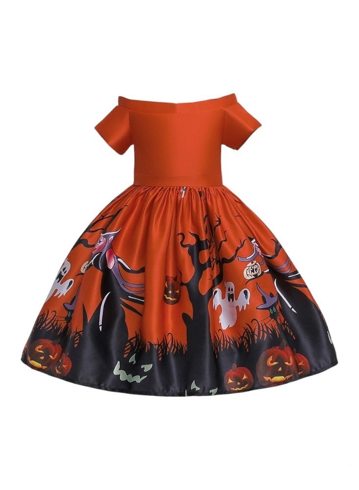 Halloween Printed Dress - Orange