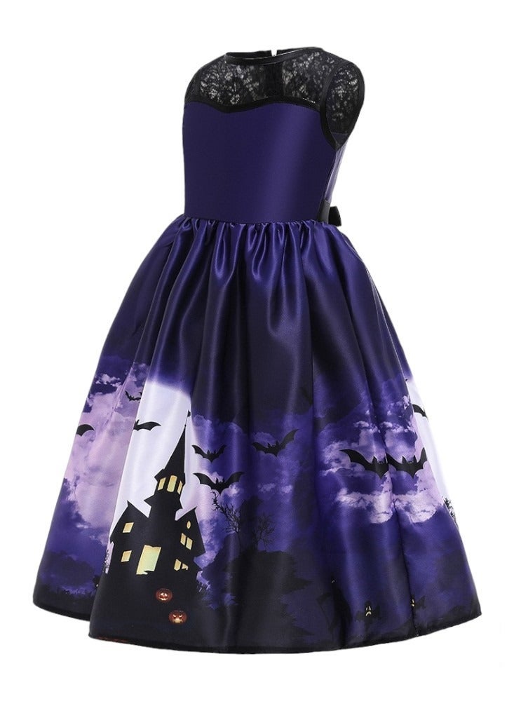 Halloween Printed Sleeveless Dress - Dark Purple