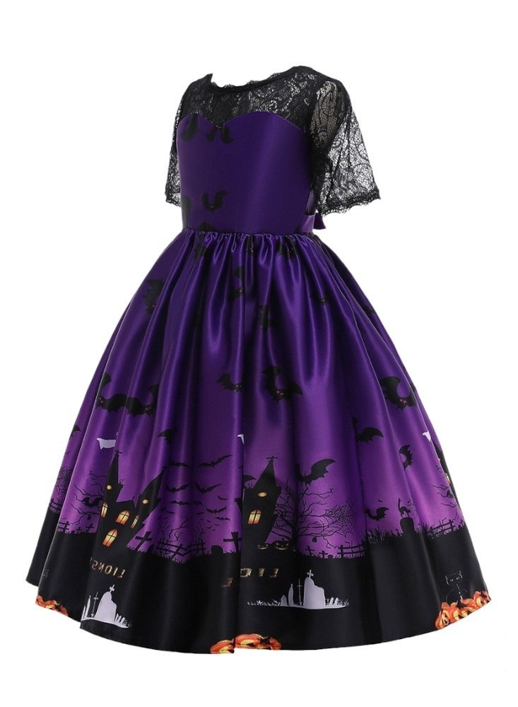 Halloween Printed Long Dress - Purple