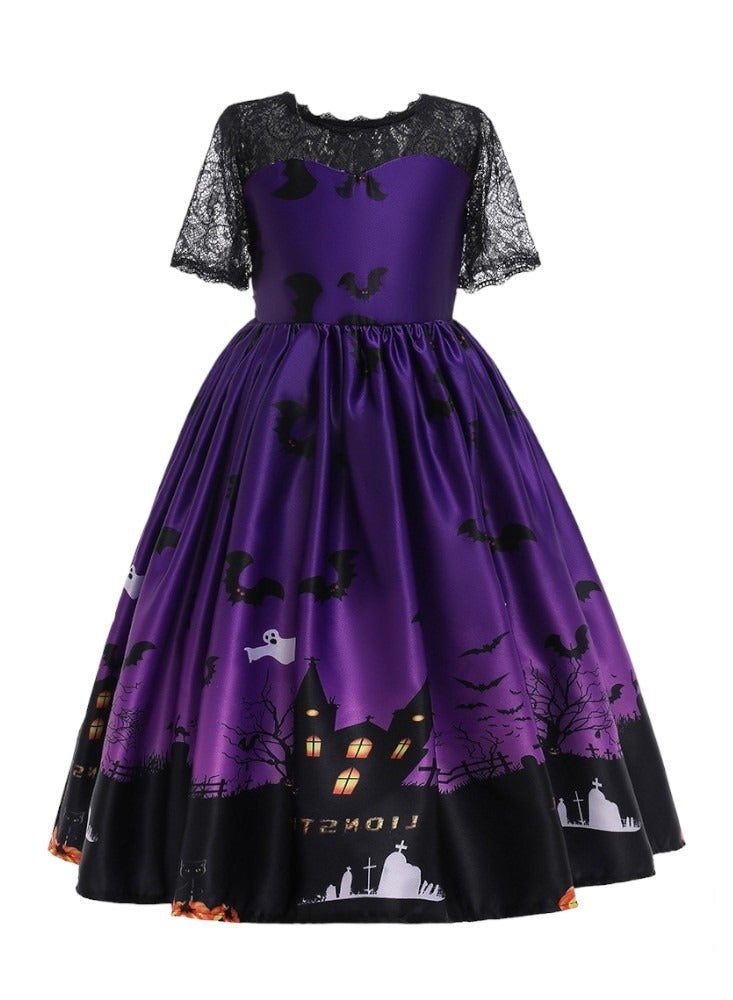 Halloween Printed Long Dress - Purple