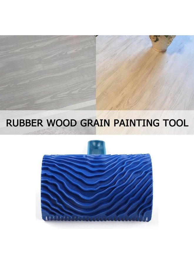 Wood Grain Rubber Paint Roller With Handle Blue 16centimeter