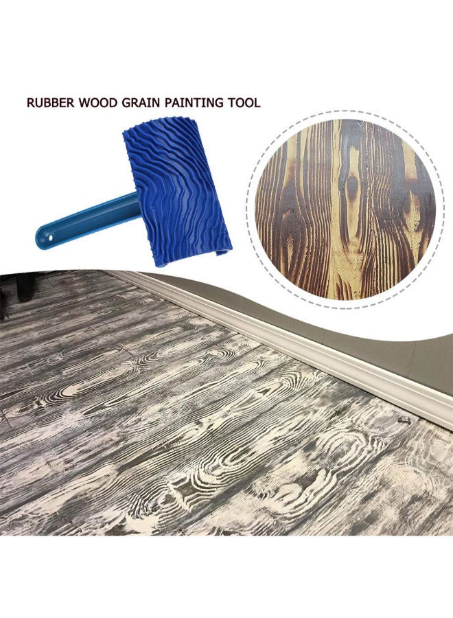 Wood Grain Rubber Paint Roller With Handle Blue 16centimeter
