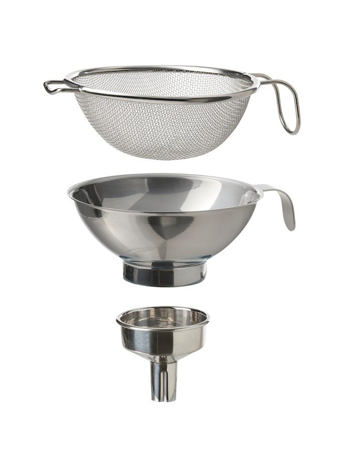 Strainer/funnel set of 3, stainless steel