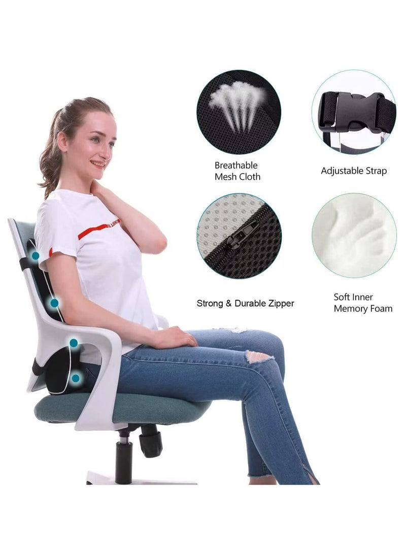 Lumbar Support Pillow for Office Chair Back Support Pillow for Car, Computer, Gaming Chair, Recliner Memory Foam Back Cushion for Back Pain Relief Improve Posture, Mesh Cover Double Adjustable Straps