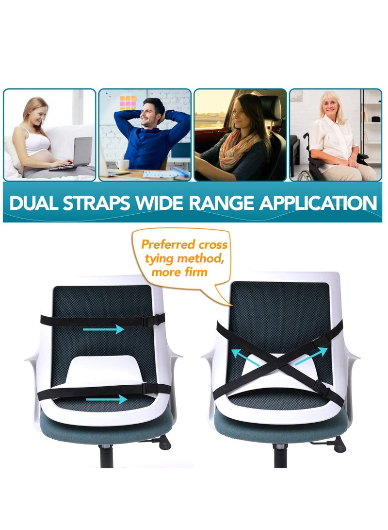 Lumbar Support Pillow for Office Chair Back Support Pillow for Car, Computer, Gaming Chair, Recliner Memory Foam Back Cushion for Back Pain Relief Improve Posture, Mesh Cover Double Adjustable Straps