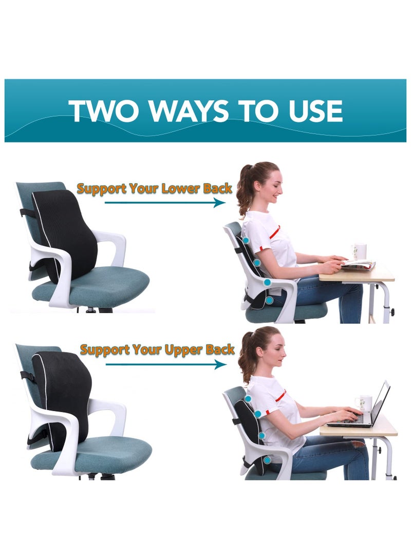 Lumbar Support Pillow for Office Chair Back Support Pillow for Car, Computer, Gaming Chair, Recliner Memory Foam Back Cushion for Back Pain Relief Improve Posture, Mesh Cover Double Adjustable Straps