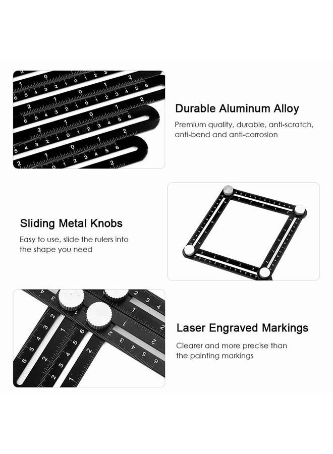 6-Sided Universal Aluminum Alloy Ruler Black 17x2x12cm