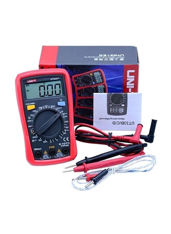 UT33C+ Digital Multimeter Electrical Handheld Ammeter Manual Range AC/DC Current Temperature Red/Black