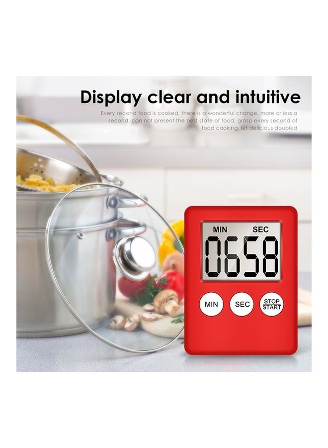 2-Piece Super Thin Kitchen Cooking Mechanical Timer Alarm Clock Red