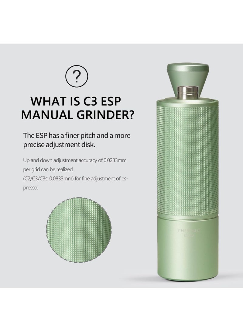 Chestnut C3 ESP Hand Coffee Grinder, Manual Coffee Hand Grinder Capacity 25g with CNC Stainless Steel Conical Burr, Internal Adjustable Setting, Double Bearing Positioning for Travel, Camping (Green)