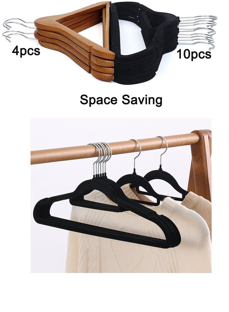 10Pcs Velvet Clothes Hangers Non-Slip Pants Hangers Black 360 Degree Rotatable