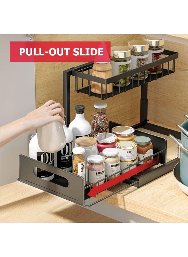 2 Tier Kitchen Storage Shelves, Under Sink Organizers and Storage, Pull Out Drawers Sliding Shelf Bathroom Countertop Organizer Rack L-Shaped