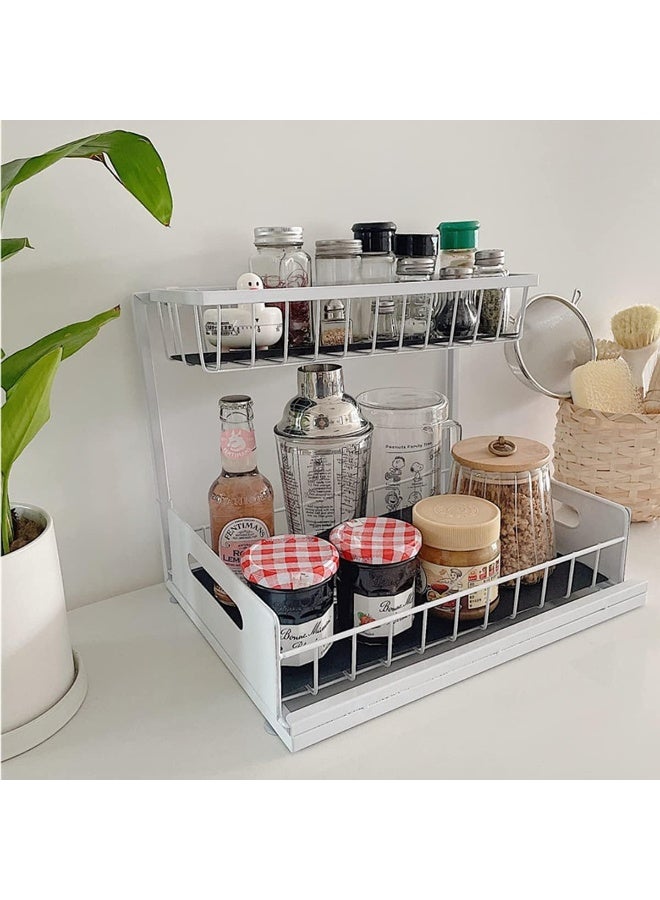 2 Tier Kitchen Storage Shelves, Under Sink Organizers and Storage, Pull Out Drawers Sliding Shelf Bathroom Countertop Organizer Rack L-Shaped