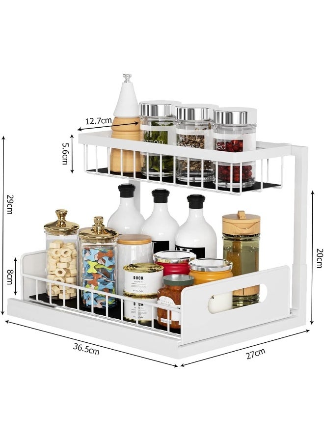 2 Tier Kitchen Storage Shelves, Under Sink Organizers and Storage, Pull Out Drawers Sliding Shelf Bathroom Countertop Organizer Rack L-Shaped