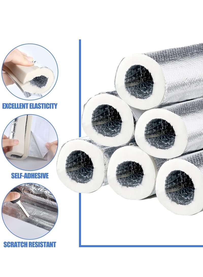 Pipe Insulation Wrap Foam, Tube Self Adhesive Insulation Wrap Freezing Aluminum Foil Pipe Foam Protection for Outdoor Solar Air Conditioning Hot Water Pipe Thick 15mm Diameter 27mm Length 95cm 6 Pcs