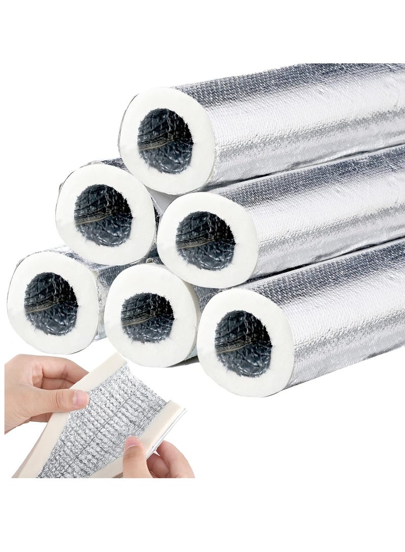 Pipe Insulation Wrap Foam, Tube Self Adhesive Insulation Wrap Freezing Aluminum Foil Pipe Foam Protection for Outdoor Solar Air Conditioning Hot Water Pipe Thick 15mm Diameter 27mm Length 95cm 6 Pcs