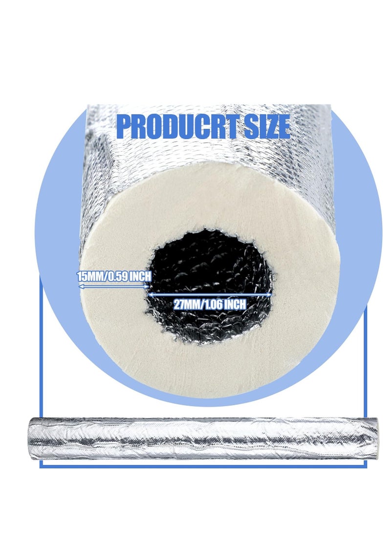 Pipe Insulation Wrap Foam, Tube Self Adhesive Insulation Wrap Freezing Aluminum Foil Pipe Foam Protection for Outdoor Solar Air Conditioning Hot Water Pipe Thick 15mm Diameter 27mm Length 95cm 6 Pcs