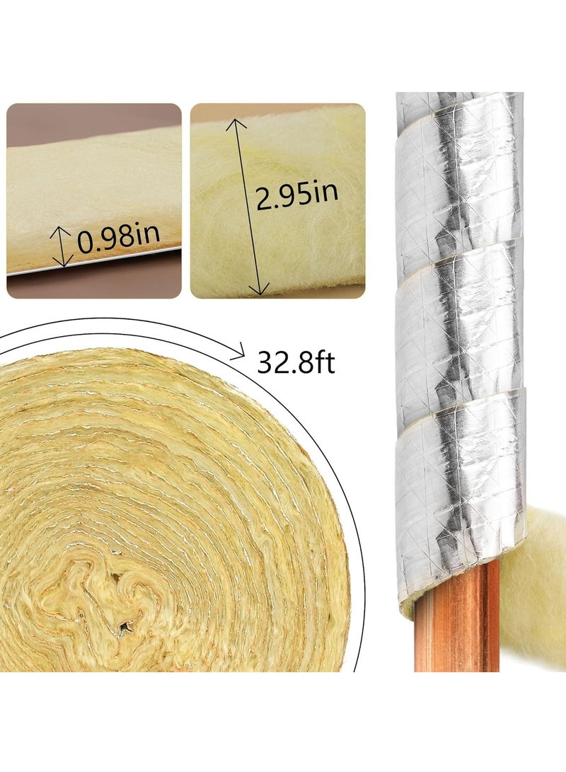 Pipe Insulation Wrap Fiberglass Pipe Tape with Foiled Back, Pipe Insulation Foam Wrap Strip Ceramic Water Pipe Insulation Wrap for Outdoor Indoor Pipe Insulation Wrap Freezing Weather  32.8 Ft 2 Pcs