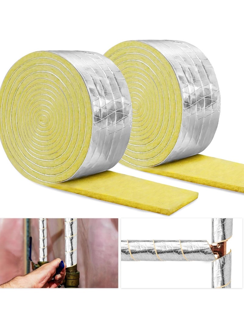 Pipe Insulation Wrap Fiberglass Pipe Tape with Foiled Back, Pipe Insulation Foam Wrap Strip Ceramic Water Pipe Insulation Wrap for Outdoor Indoor Pipe Insulation Wrap Freezing Weather  32.8 Ft 2 Pcs