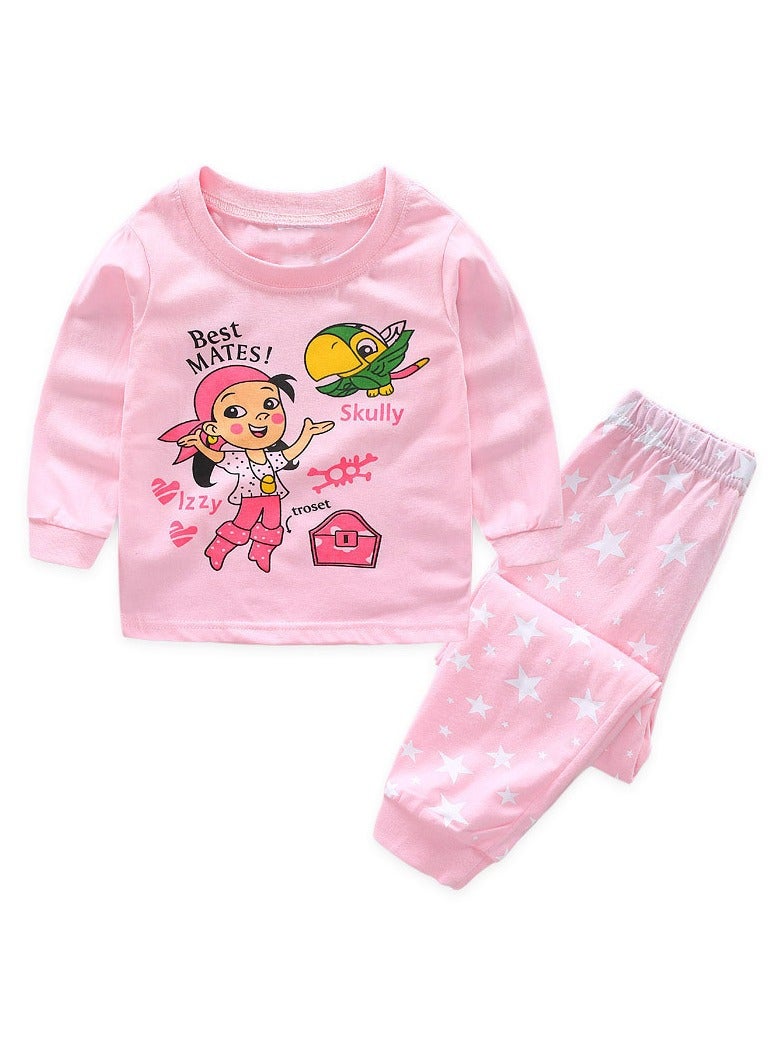 Girls' Long-Sleeved And Long-Pants Home Wear Set Pink Two-Piece Set