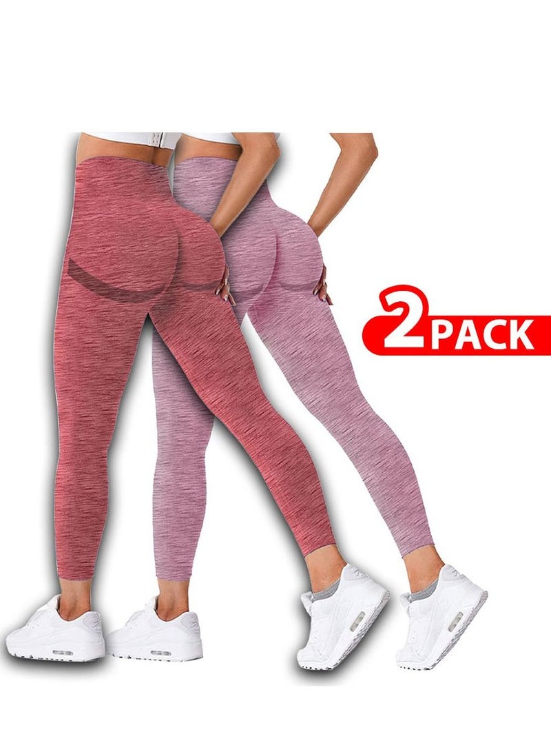 2 Pack Of Women Seamless Legging Tummy Control High Waist Workout Gym Yoga Pants Medium Multicolour