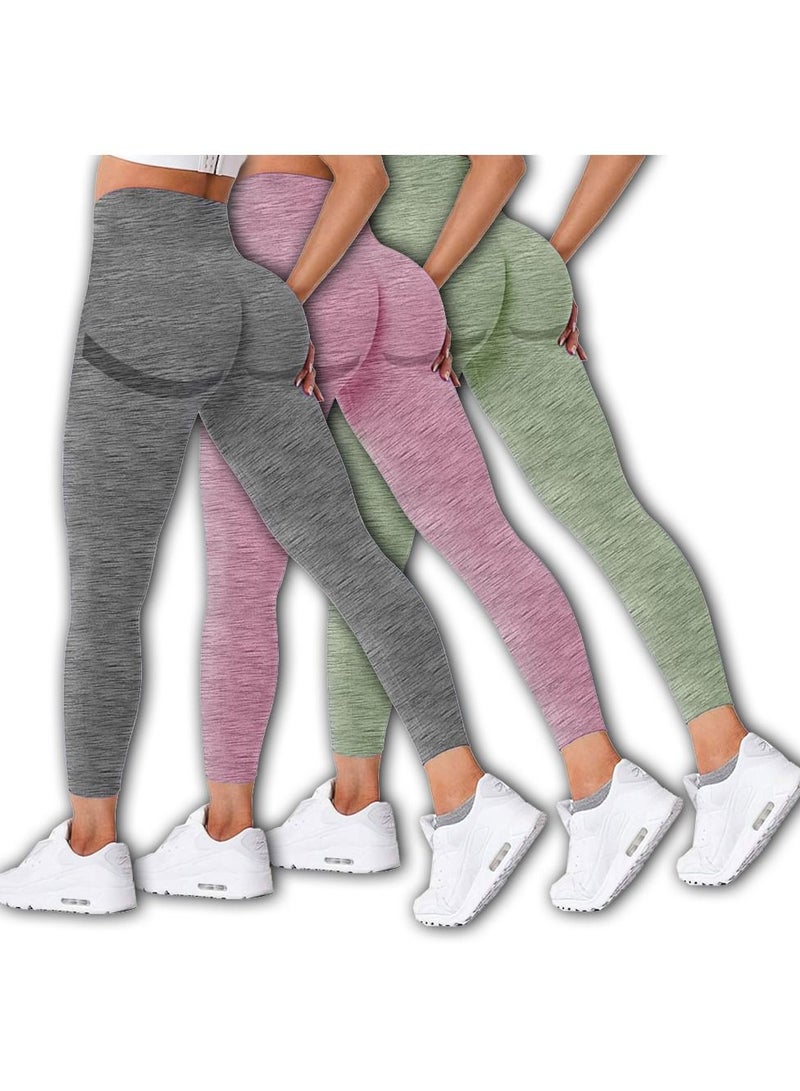 3 Pack Of Women Seamless Legging Tummy Control High Waist Workout Gym Yoga Pants Large Multicolour