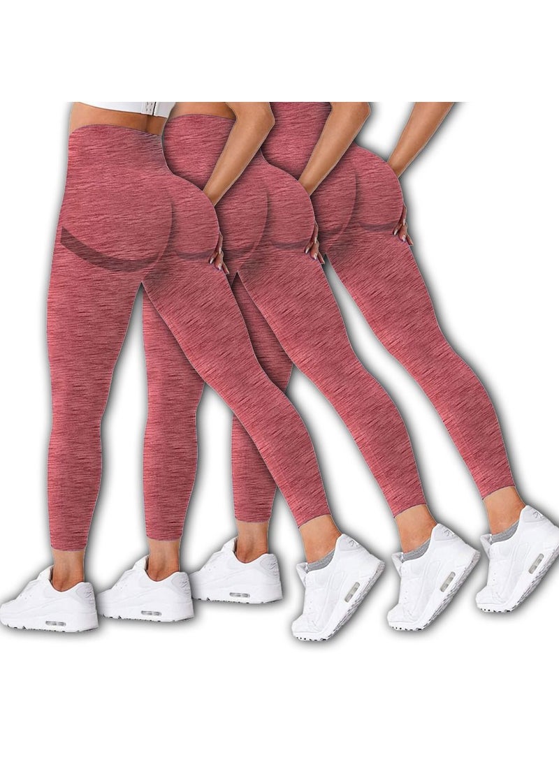 3 Pack Of Women Seamless Legging Tummy Control High Waist Workout Gym Yoga Pants Medium Red