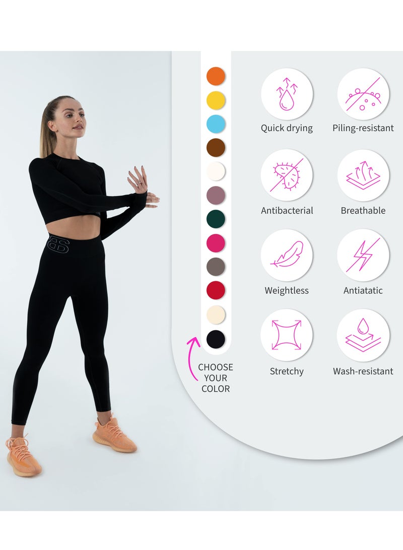 Turkiye Nylon Yoga Leggings for Women High Waisted Ladies Sports Workout Running Fitness Gym Pants with Tummy Control Textured Black Coal