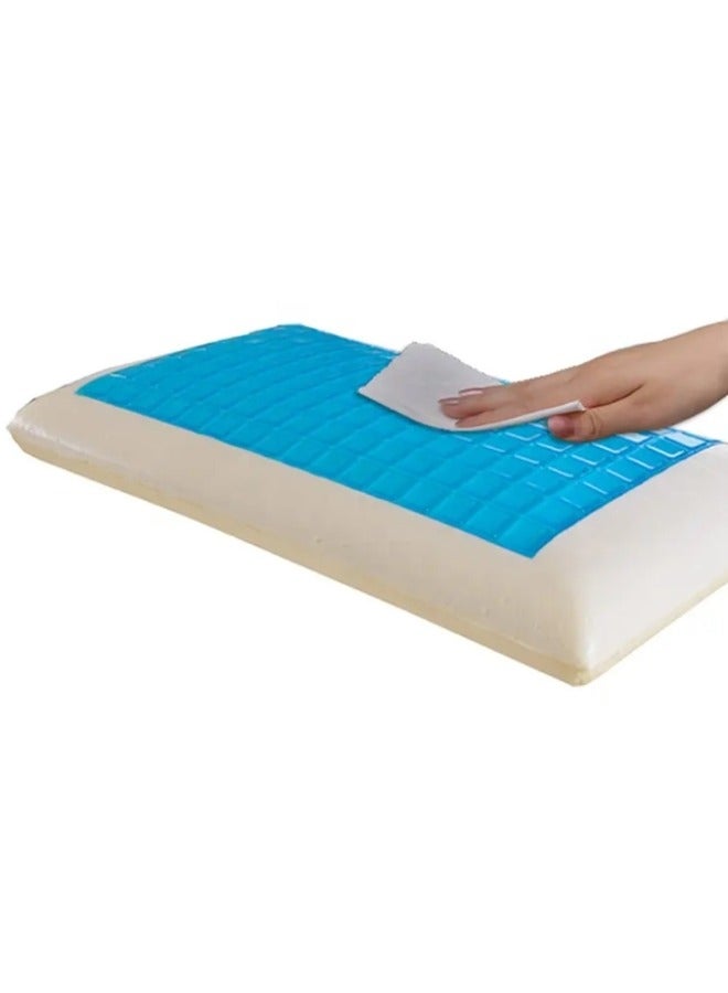 2-Piece Memory Foam Pillow Cooling Gel - Prevents Back Neck Pain + Free Bamboo Washable Cover Aloe Vera Back Stomach Side Sleepers Men Women - Aids Cervical Pain Soreness Standard (Gel Traditional)