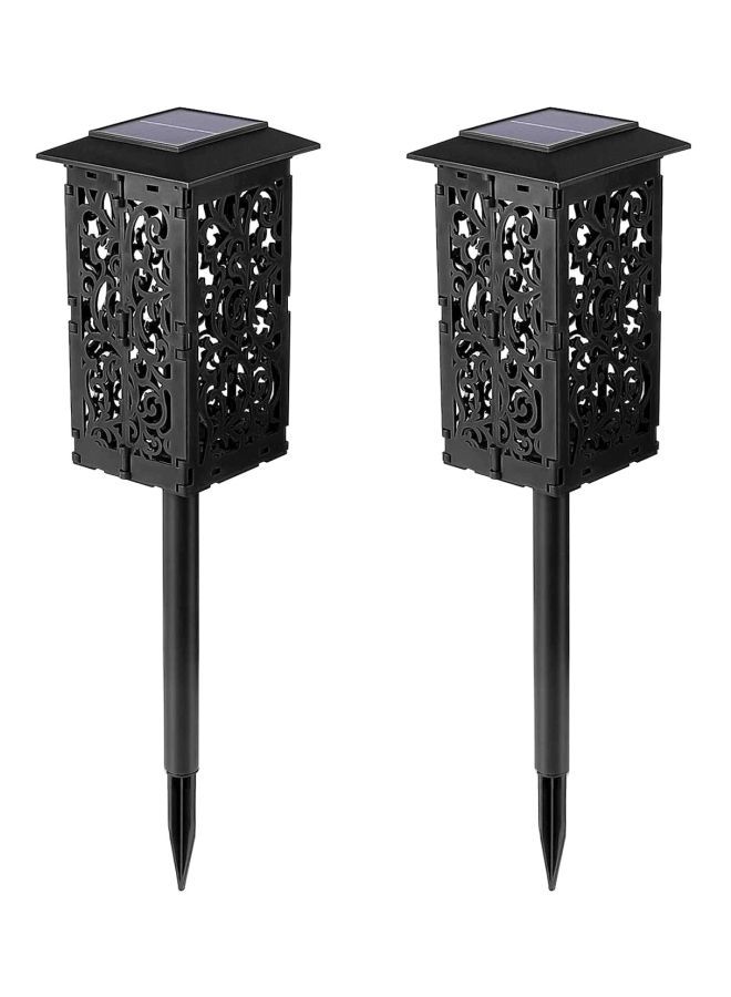 2-Piece Solar Hollow-Out Lantern Lamp Set Black 32x12x13cm