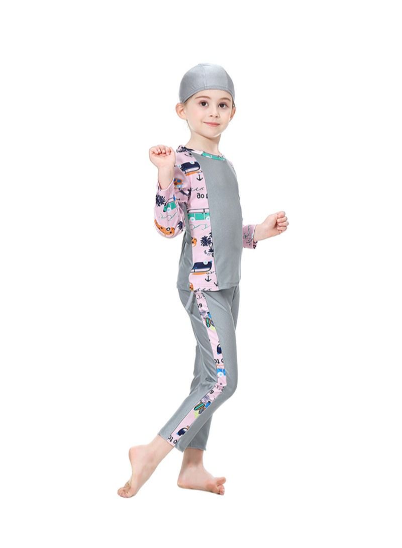 Islamic Swimwear Burkinis with Hijab Grey/Pink