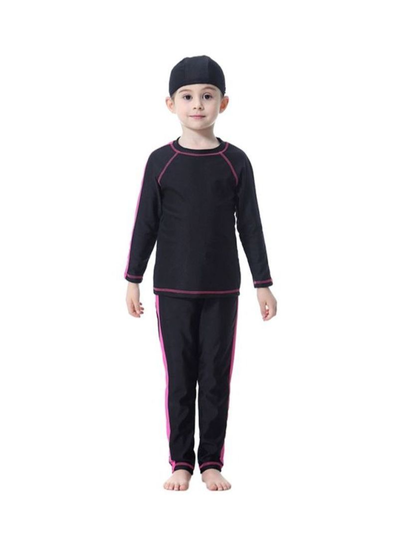 3-Piece Long Sleeve Burkini Black/Pink