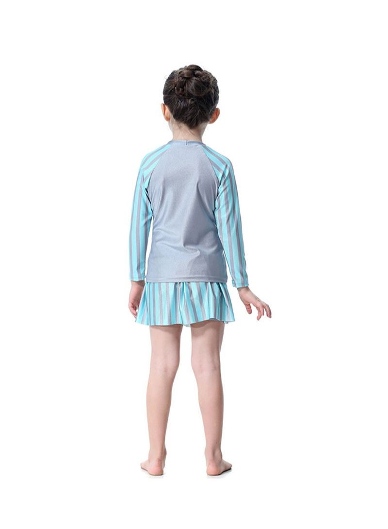 Long Sleeve Strip Pattern Burkini Grey/Sky Blue