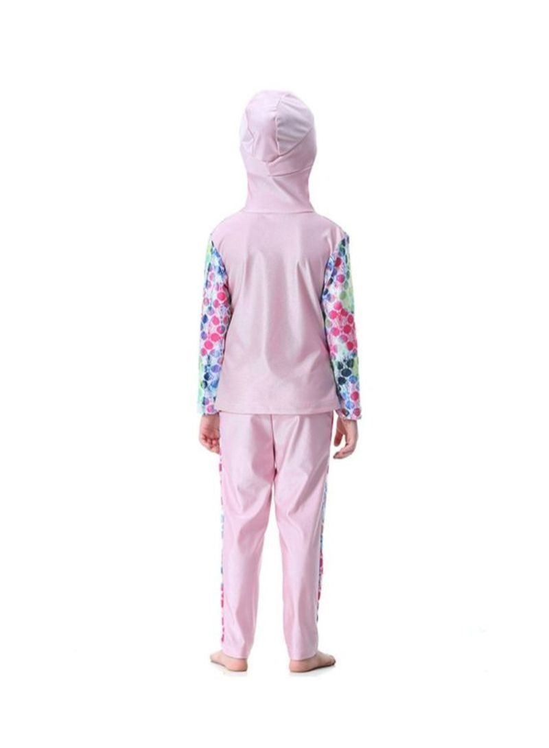 2-Piece Long Sleeve Hooded Burkini Pink/White/Blue