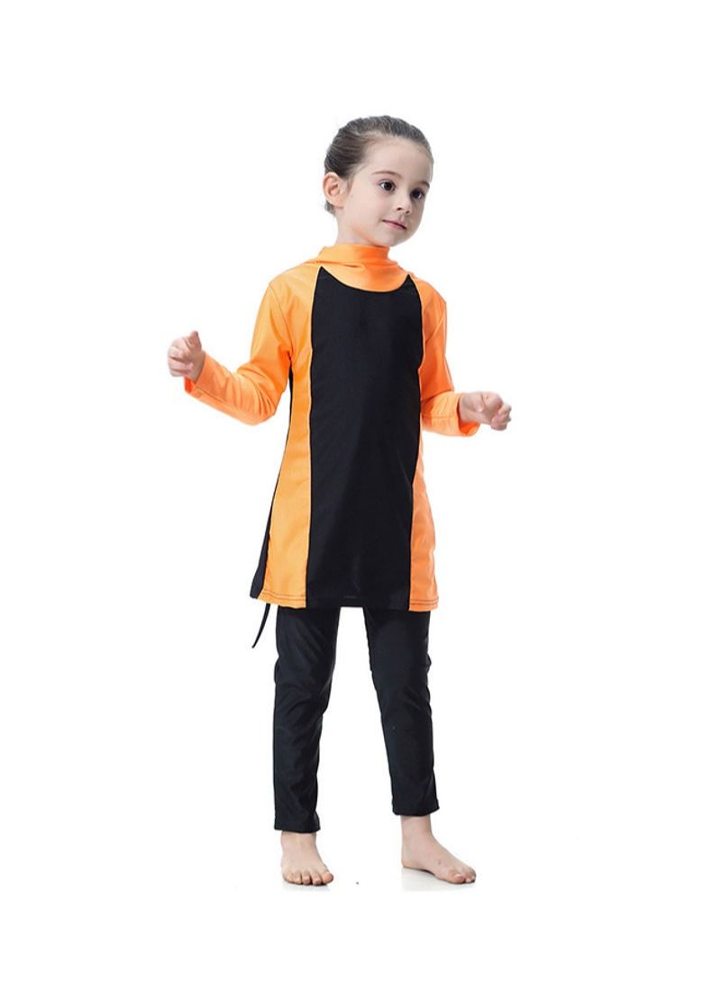 2-Piece Hooded Burkini Set Orange/Black