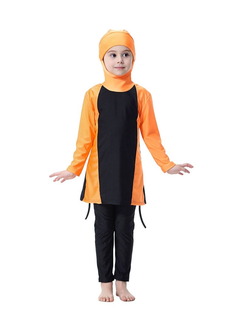 2-Piece Hooded Burkini Set Orange/Black