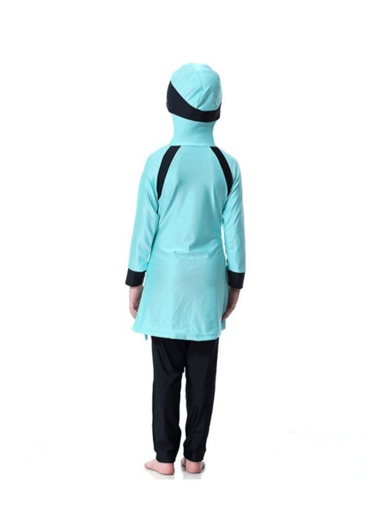 2-Piece Long Sleeve Hooded Burkini Blue/Black