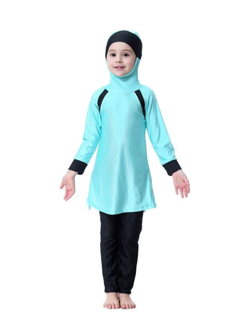 2-Piece Long Sleeve Hooded Burkini Blue/Black