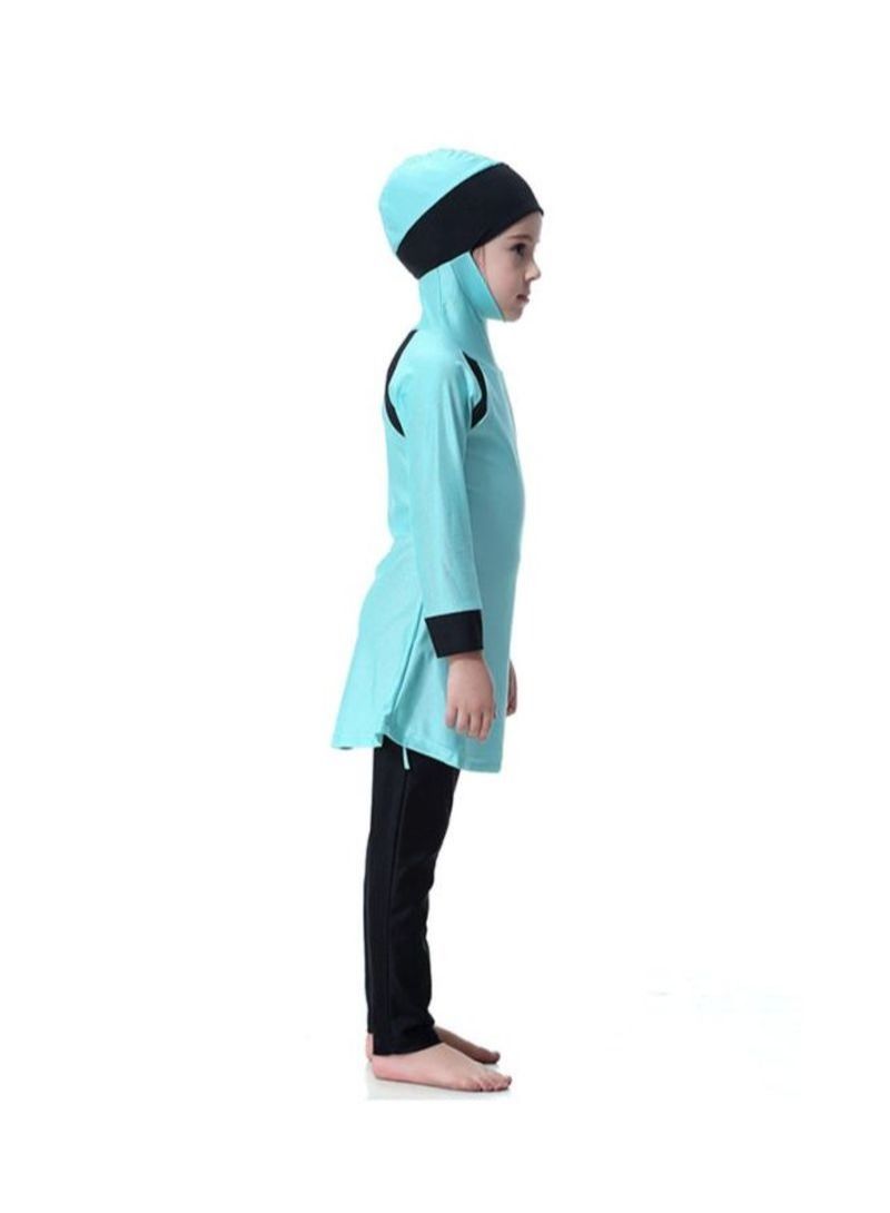 2-Piece Long Sleeve Hooded Burkini Blue/Black