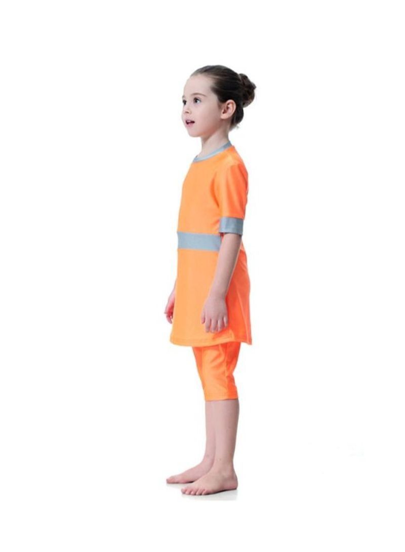 3-Piece Short Sleeve Round Neck Burkini Orange/Grey